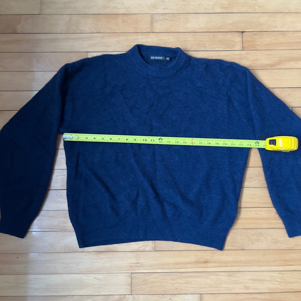Holt Renfrew Mens 100% Cashmere Crewneck Sweater Navy Blue Large G/L Ribbed Knit - Picture 6 of 6